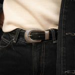 Charger l'image dans la galerie, Kayce - Ceinture Western en Cuir de Veau Noir