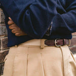 Charger l'image dans la galerie, Mike - Ceinture en Cuir Bordeaux et Coton Beige