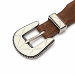 Charger l'image dans la galerie, Boucle Ivoire - Ceinture Cuir Suede Cognac