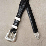 Charger l'image dans la galerie, Jesse - Ceinture Western Cuir Croco Noir