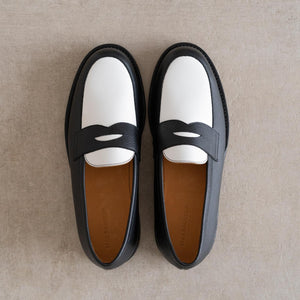 Penny Loafer - Chaussures Mocassin Cuir Noir et Blanc