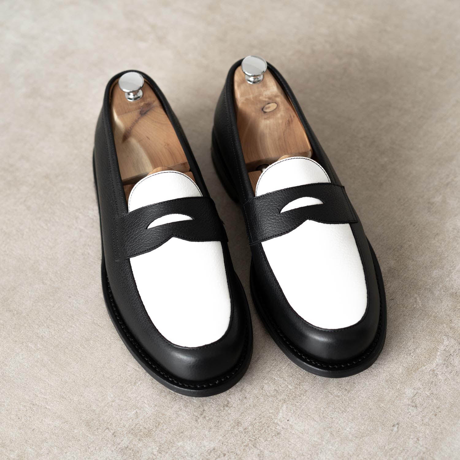 Penny Loafer - Chaussures Mocassin Cuir Noir et Blanc