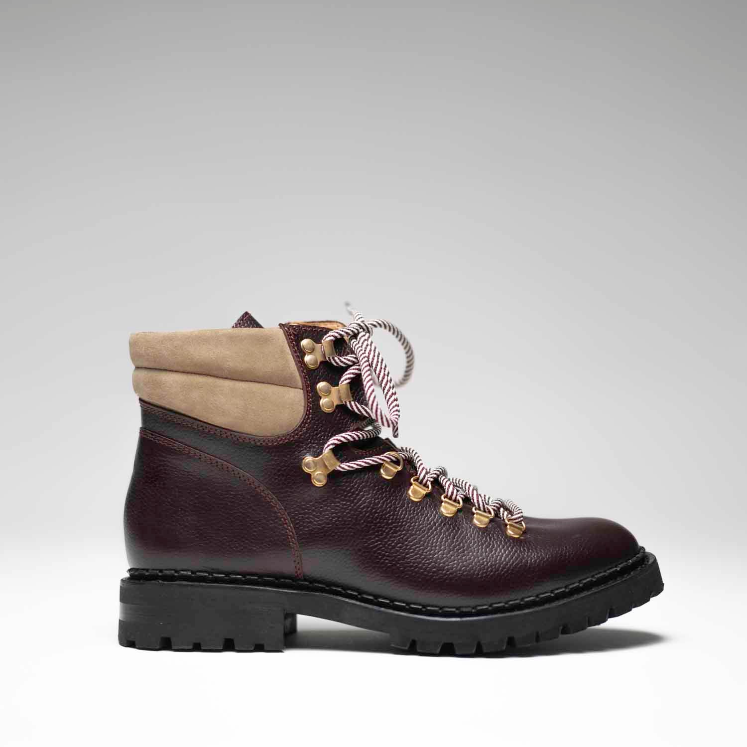 Cliff - Chaussures Hiking Boots Cuir Grainé Bordeaux - Crochets dorés