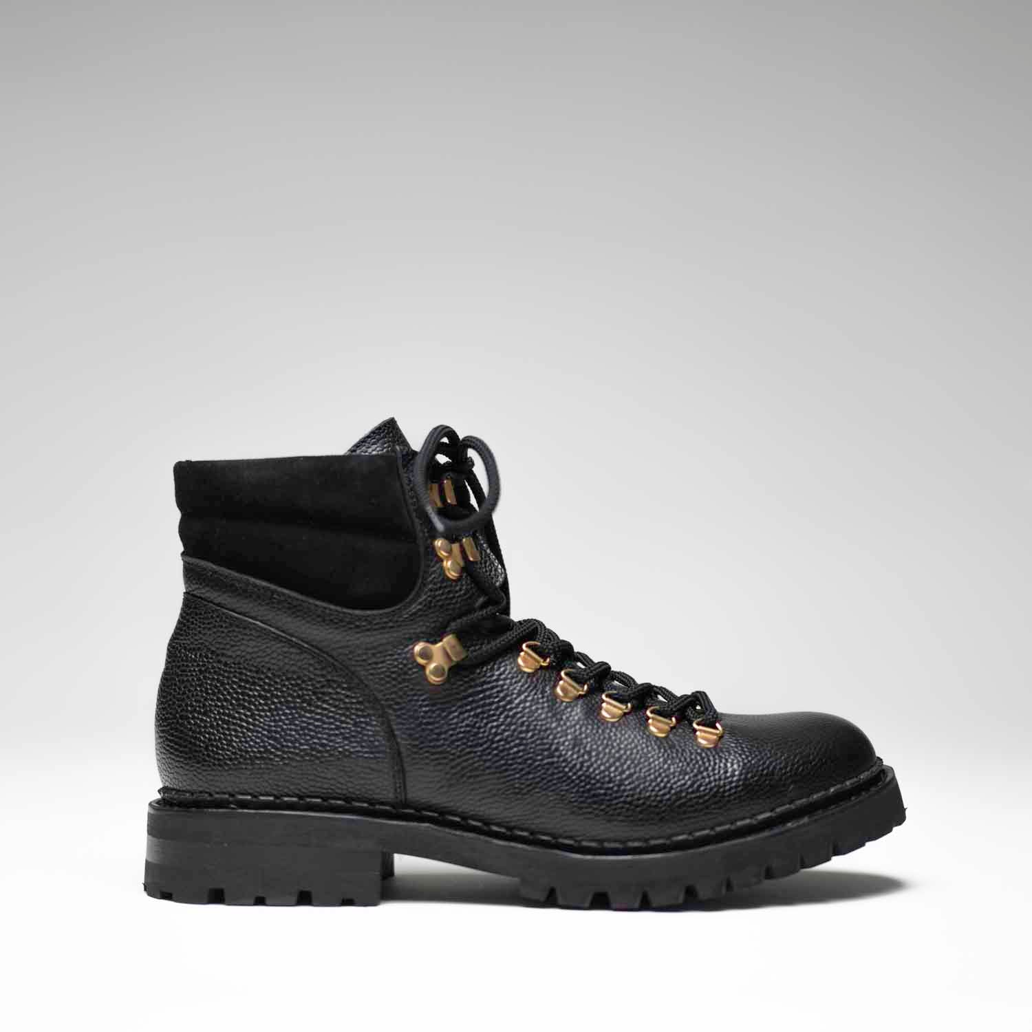 Cliff - Chaussures Hiking Boots Cuir Grainé Noir - Crochets dorés