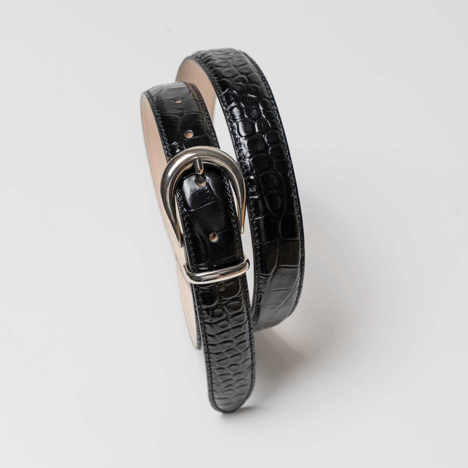 Tony - Ceinture Cuir Croco Noir
