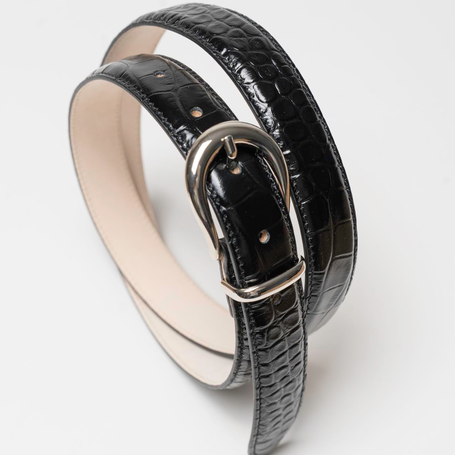Tony - Ceinture Cuir Croco Noir