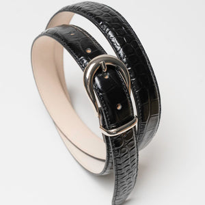 Tony - Ceinture Cuir Croco Noir