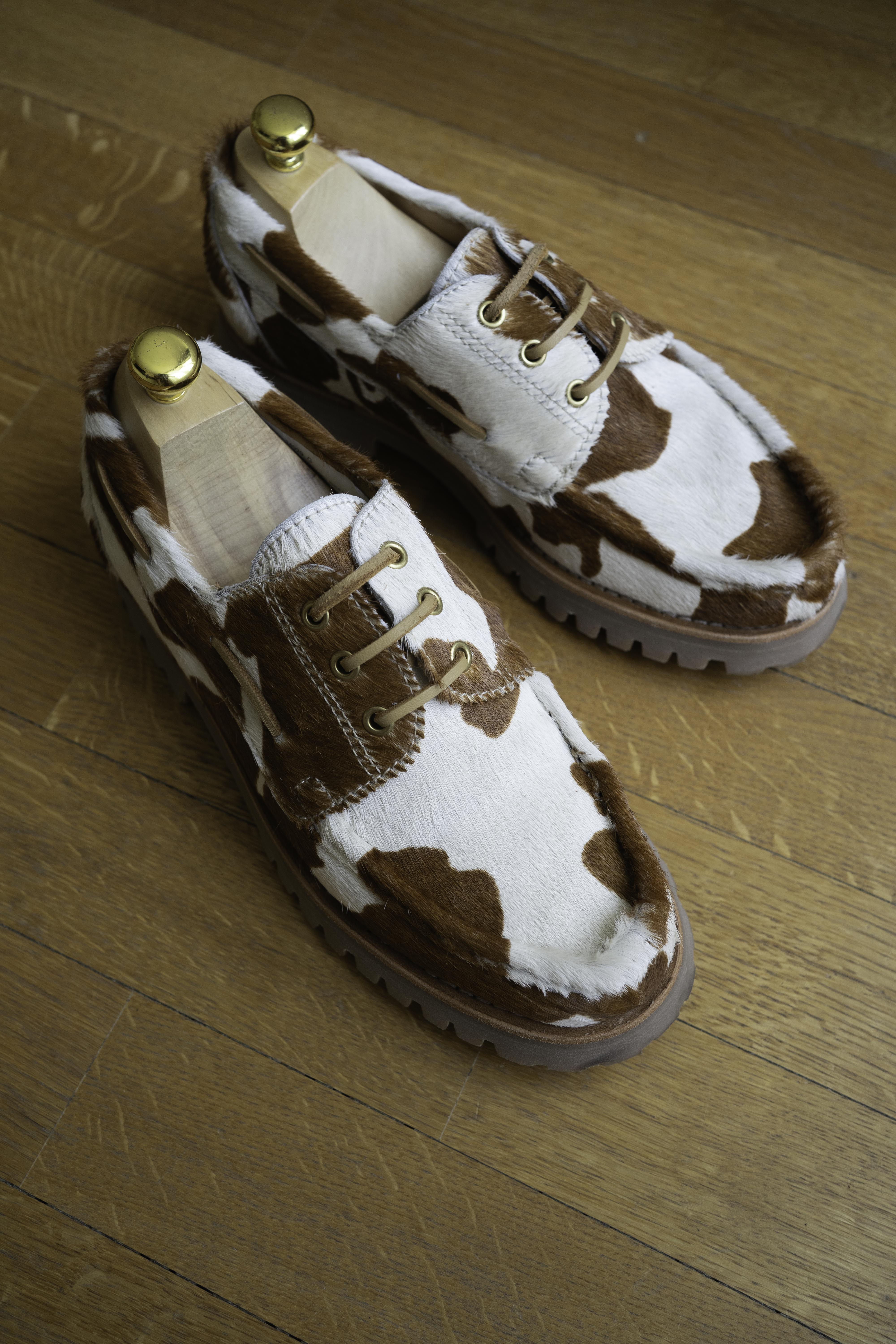 Deck Chaussures Bateau Cuir Pony Vache Marron et Crème – Max Sauveur