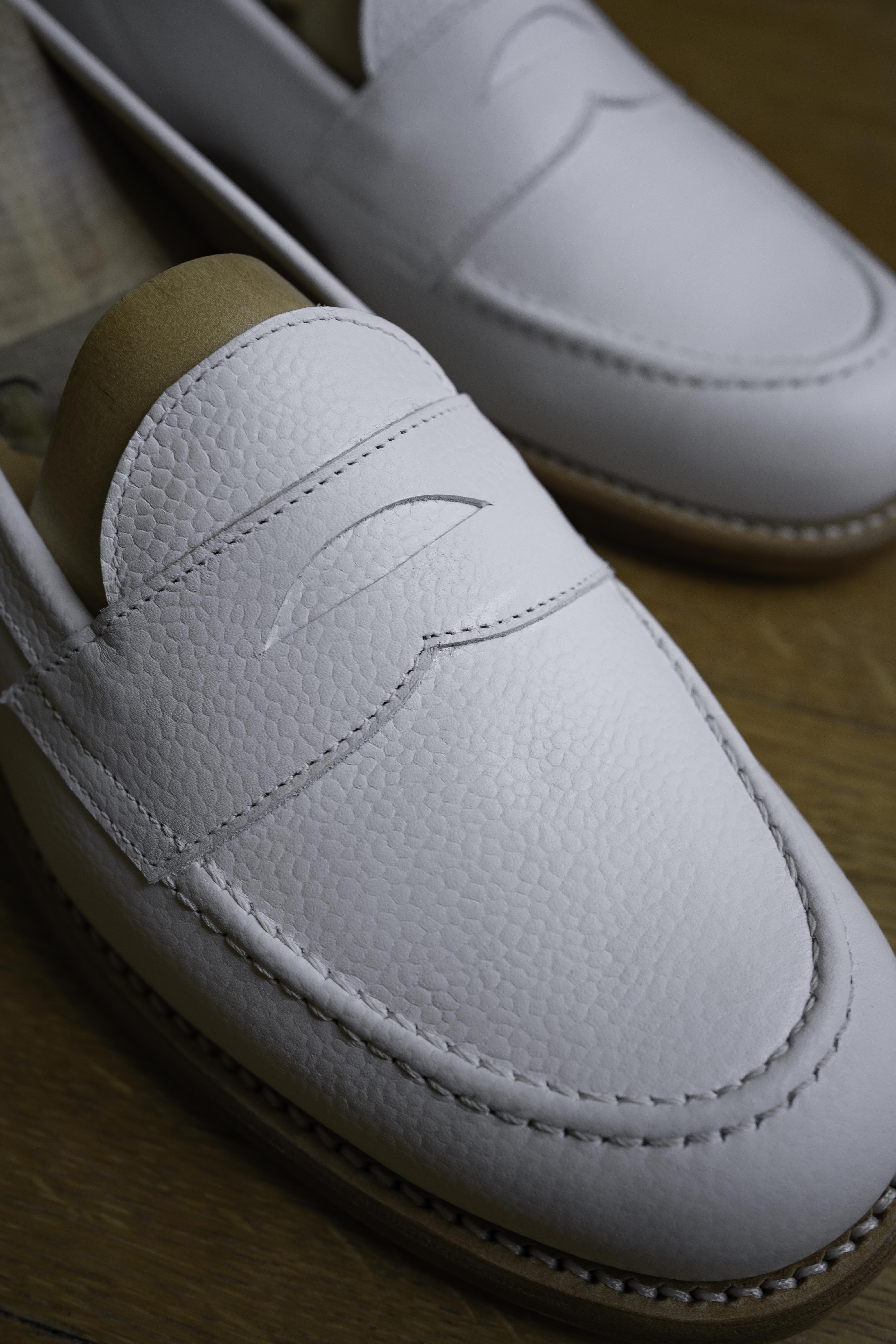 Winston - Chaussures Mocassin Cuir Grainé Blanc