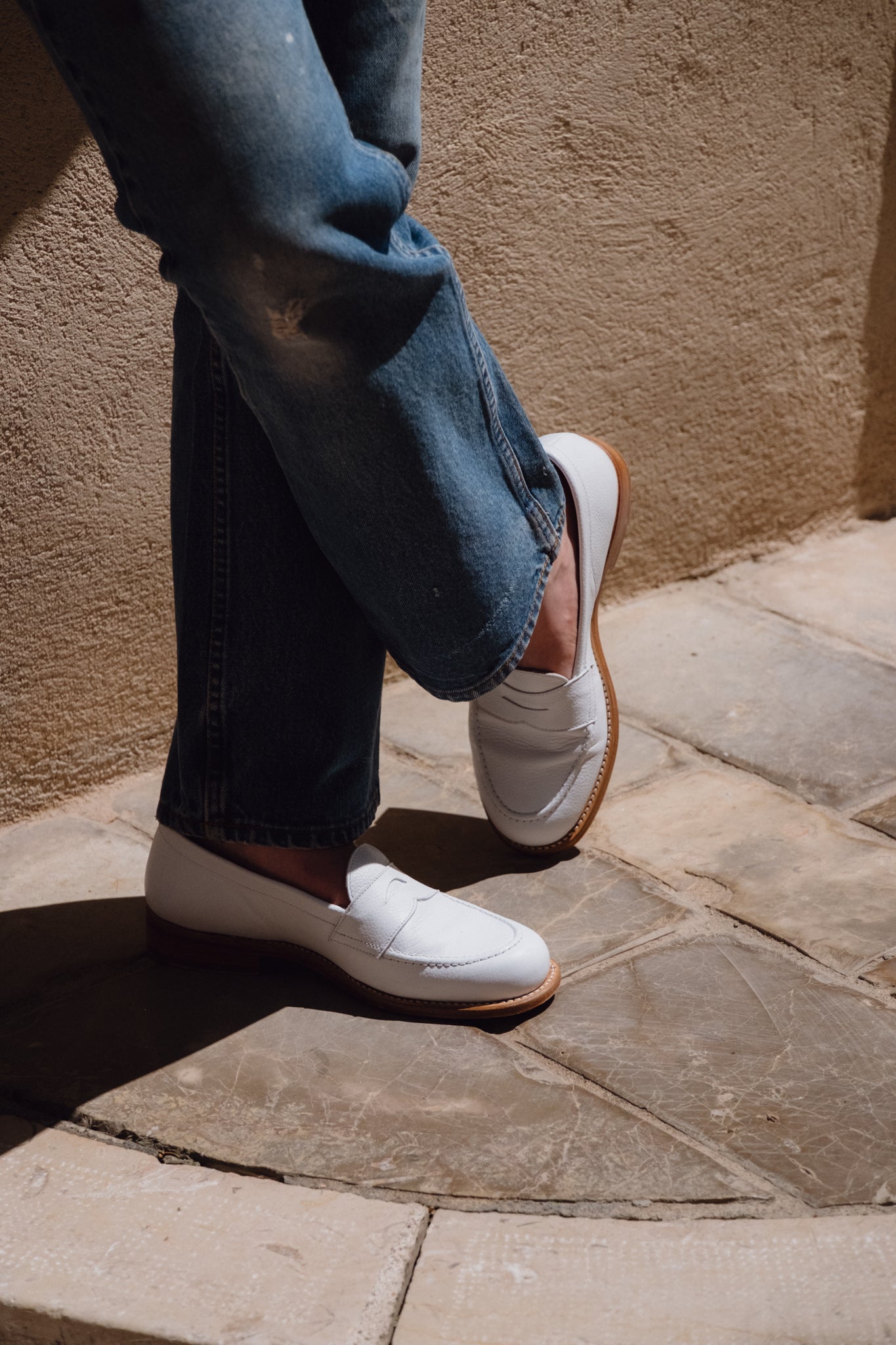 Winston - Chaussures Mocassin Cuir Grainé Blanc