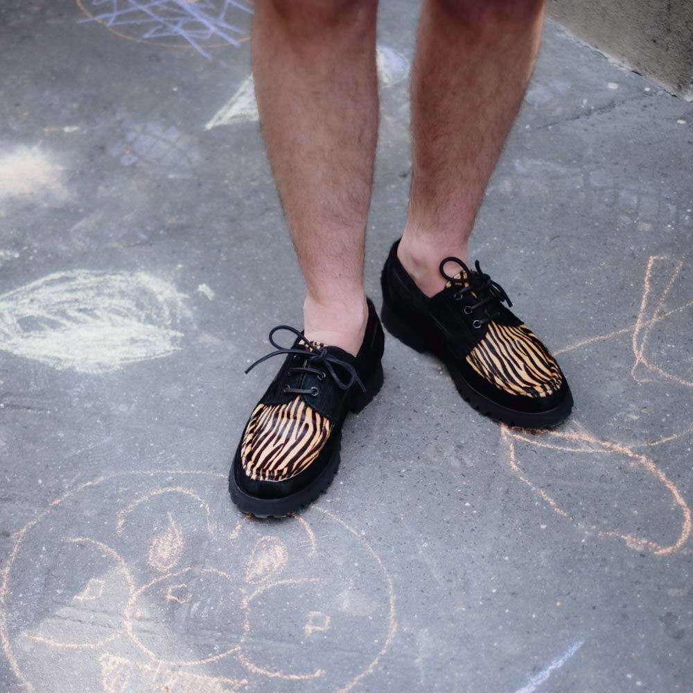 Deck Chaussures Bateau Homme en cuir pony noir et zèbre – Max