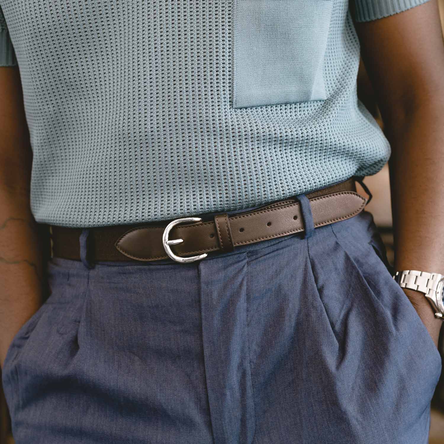 Mike - Ceinture en Cuir et Coton Marron