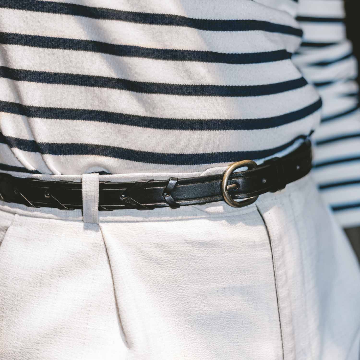 Monica - Ceinture en Cuir Noir avec motif tressé