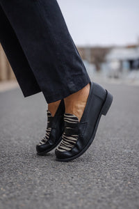 Peter A. - Chaussures Mocassin Cuir Grainé Noir et Pony Zèbre