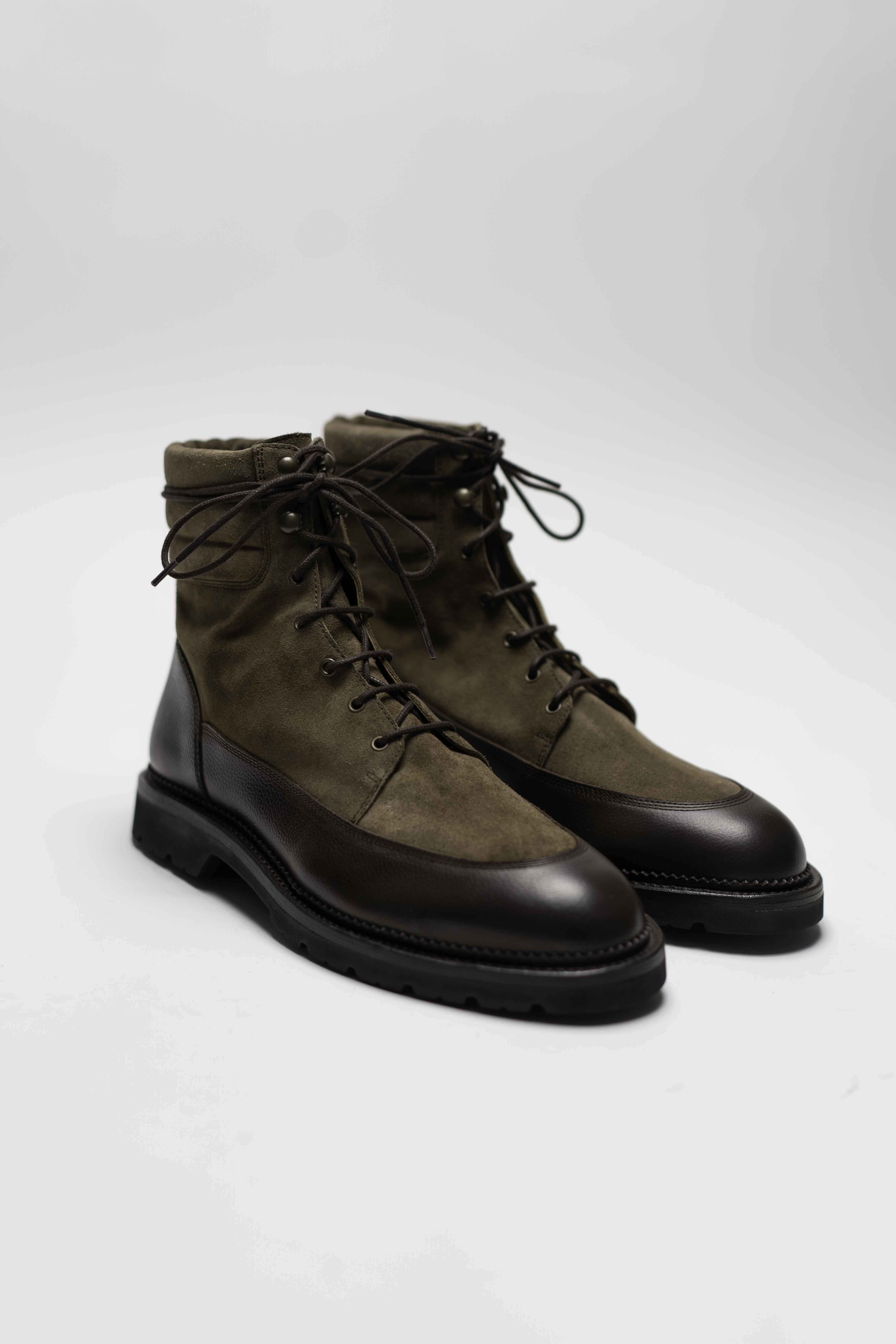 Miller - Chaussures Boots Cuir Grainé Marron et Suede Taupe