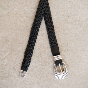 Butler - Ceinture Western tressée en Cuir de veau Noir