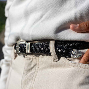 Butler - Ceinture Western tressée en Cuir de veau Noir