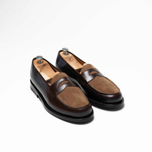 Penny Loafer - Chaussures Mocassin Cuir Marron et Daim Kaki