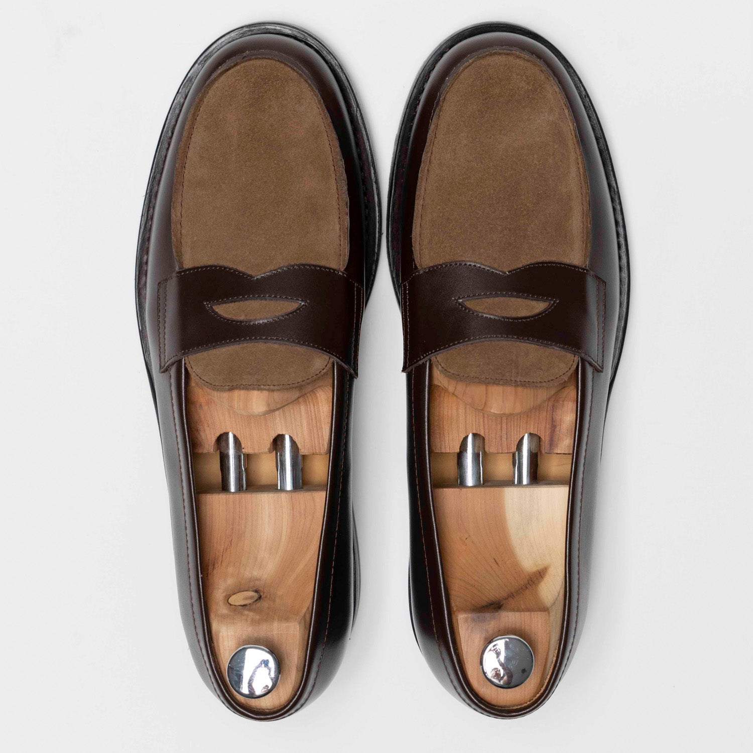 Penny Loafer - Chaussures Mocassin Cuir Marron et Daim Kaki