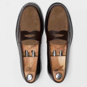 Penny Loafer - Chaussures Mocassin Cuir Marron et Daim Kaki