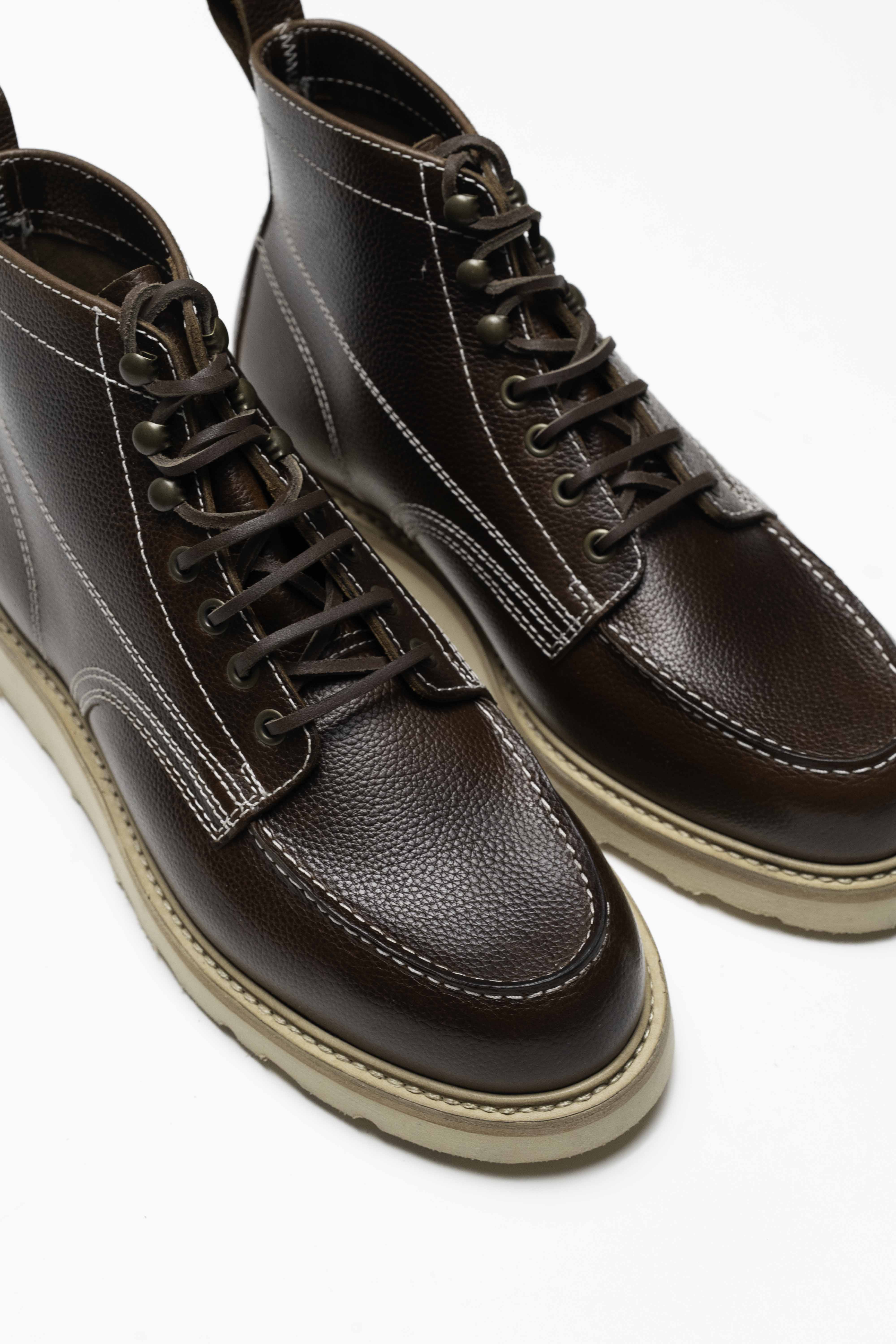 Powell - Chaussures Boots Cuir Grainé Marron