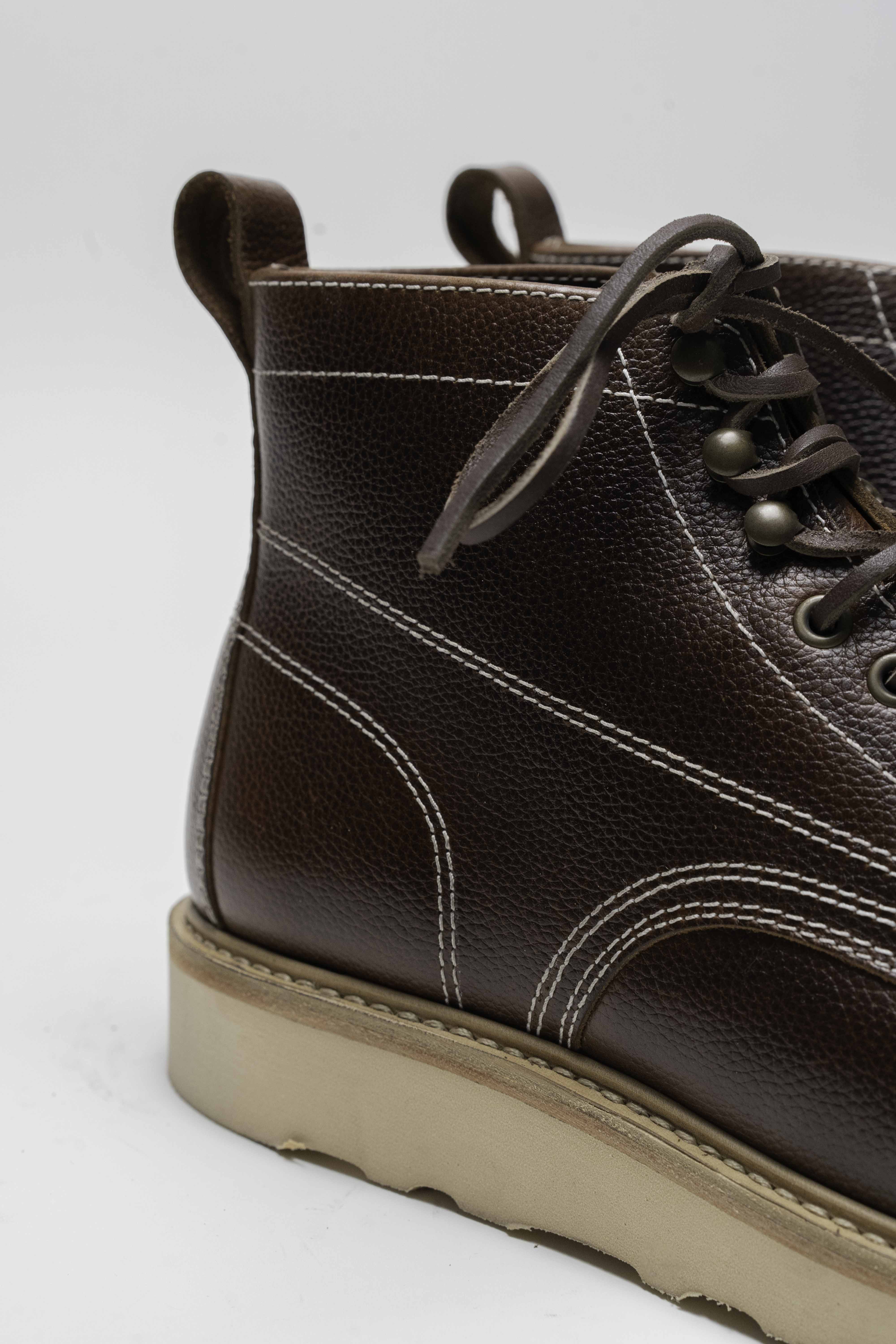 Powell - Chaussures Boots Cuir Grainé Marron