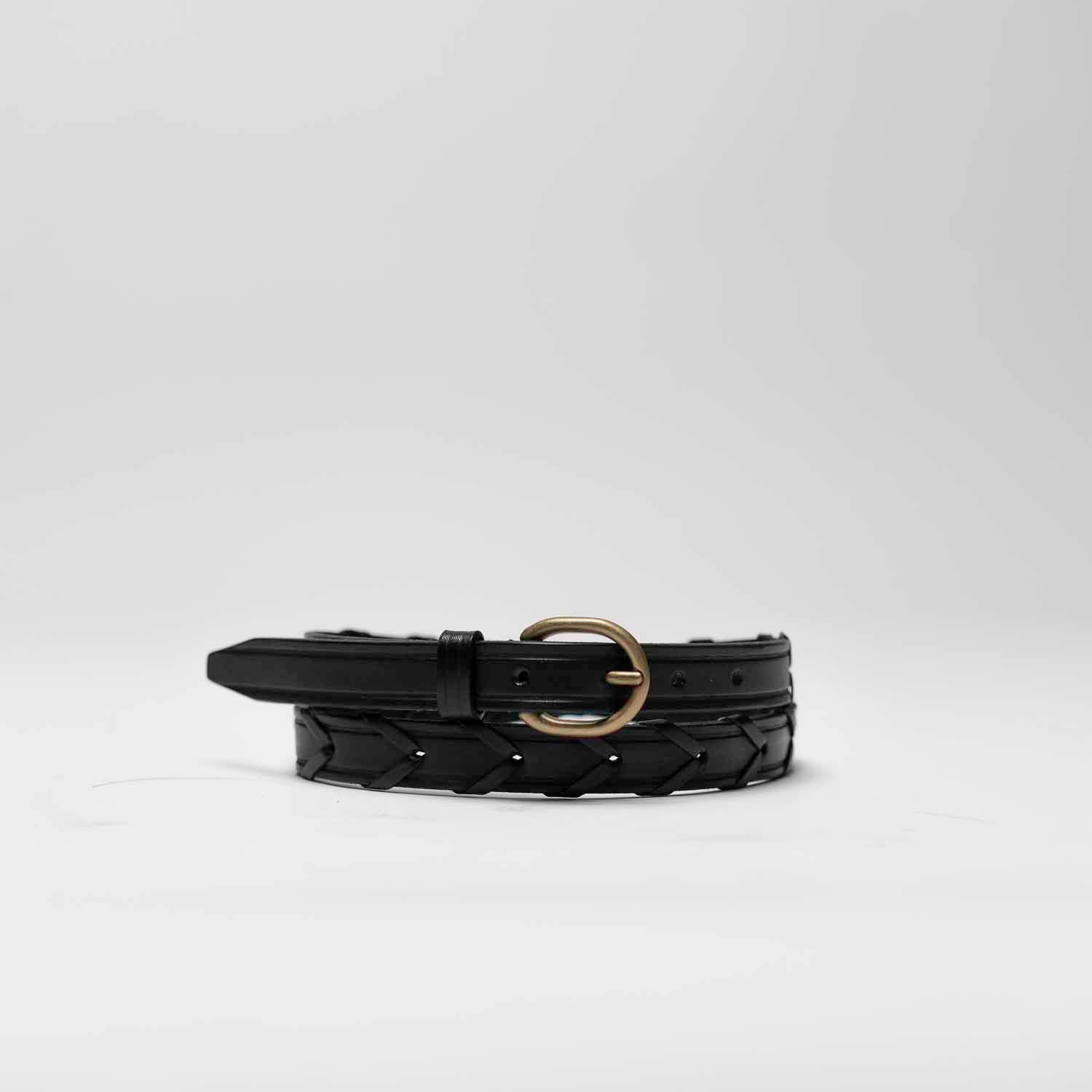 Monica - Ceinture en Cuir Noir avec motif tressé