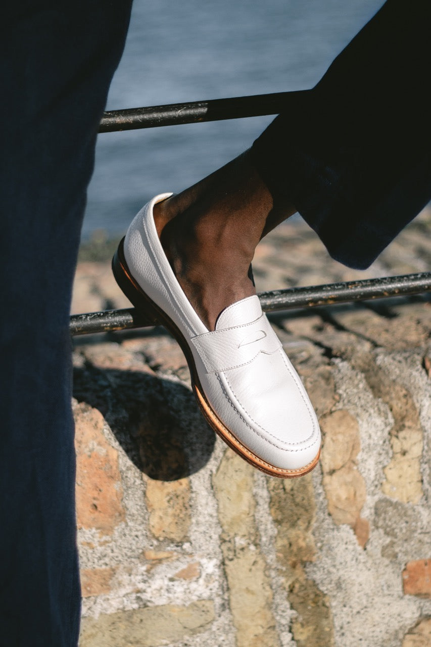 Penny Loafer - Chaussures Mocassin Cuir Blanc